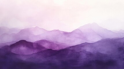Aufkleber - A serene watercolor landscape featuring soft purple mountains in the distance, creating a dreamy and calming atmosphere.