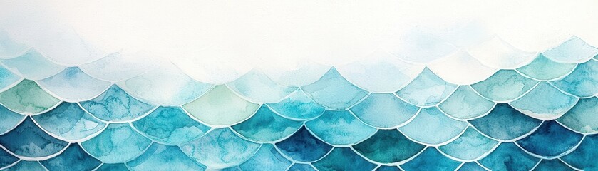 Poster - Watercolor Abstract Blue and Green Scale Pattern.