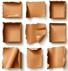 A set of torn brown cardboard pieces on a white background