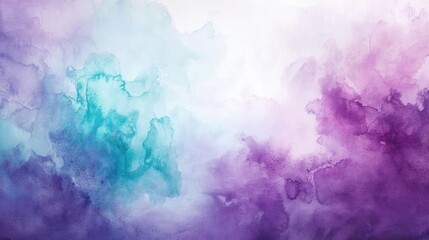 Poster - A soft, colorful watercolor abstract background blending shades of purple and teal for creative designs and artistic projects.