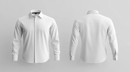 White mockup of a classic men's shirt with long sleeves