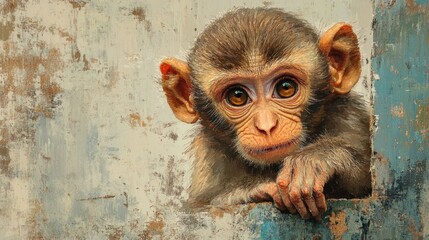 Poster - Close-up Portrait of a Curious Young Monkey