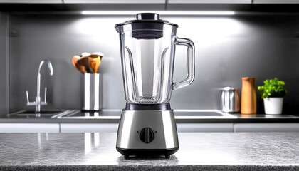  A modern and stylish blender with a stainless steel base and a clear glass jar. 2