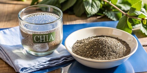 Refreshing chia seed water with ingredients for healthy cooking and nutrition