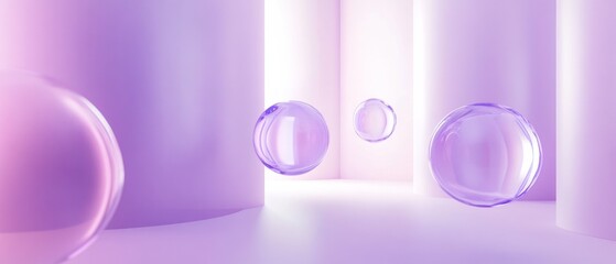 Poster - A series of purple spheres are floating in a white room