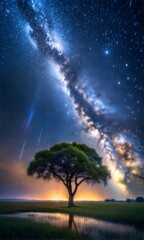 Wall Mural - beautiful night sky with stars and moon