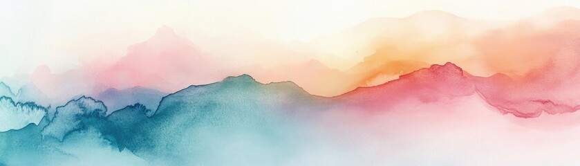 Aufkleber - A vibrant watercolor landscape featuring soft hues of pink, blue, and orange, creating a serene and artistic atmosphere.