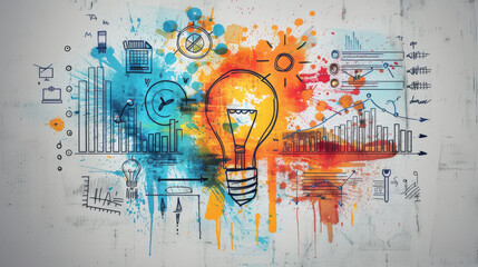 Wall Mural - Creative business planning concept with colorful graphics and light bulb