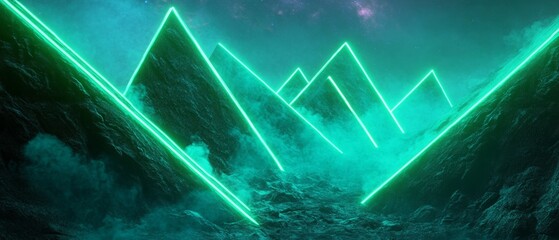 Wall Mural - A green mountain range with neon lights