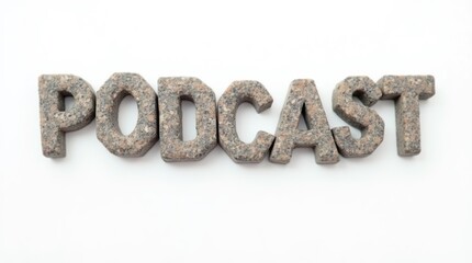 Wall Mural - podcast text made from rock blocks on white background