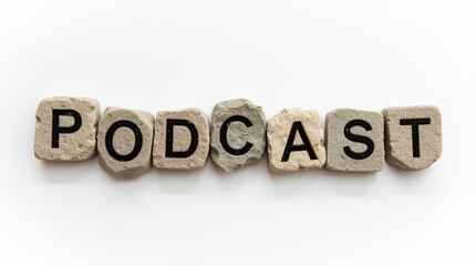 Wall Mural - podcast text made from stone blocks on white background
