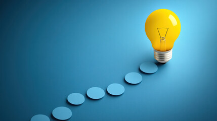 Poster - A yellow light bulb is on a blue background