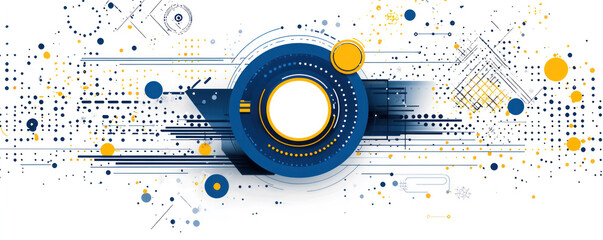 Poster - A blue and yellow circle with a white background. The circle is surrounded by a lot of dots