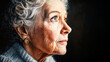 © Frank - Senior woman looking up with hope on dark background