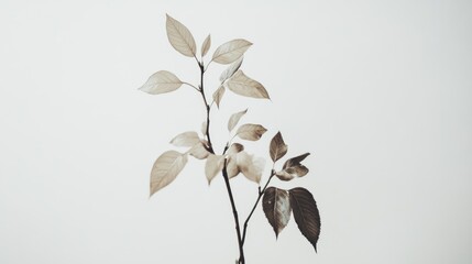 Sticker - A Delicate Branch of Withered Leaves Against a White Background