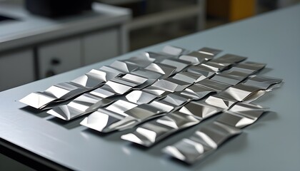 Tantalum Metal Pieces Carefully Arranged in a Modern Laboratory Setting