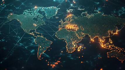 Poster - Abstract global network concept with a world map. Futuristic technology. Business tech. Global network planet Earth. Global Communication Network. Abstract world network connection. Worldwide business