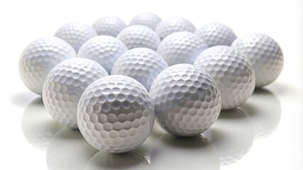 Wall Mural - White golf balls with a tilted angle on isolated white background