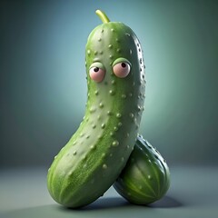 Sticker - A 3D rendering of a cartoon cucumber with googly eyes. offering a fun and playful visual for your projects.