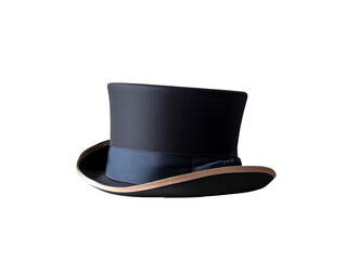 a black top hat with a blue band