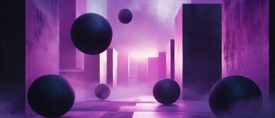 Wall Mural - A purple cityscape with a lot of purple buildings and a lot of purple balls