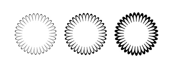 Aufkleber - Circle scalloped frame. Scalloped edge round shape border. Simple label and sticker form. Flower silhouette lace frame. Vector illustration isolated on white background.
