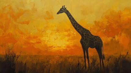 Silhouette of a Giraffe Against a Sunset Sky