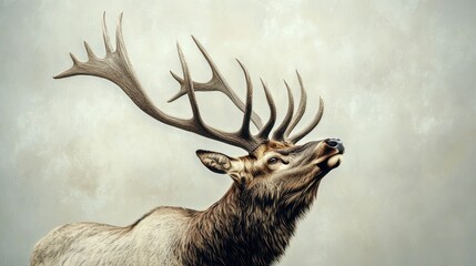 Sticker - A Close-Up of a Male Elk with Large Antlers Looking Up