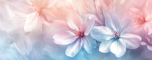Poster - A serene floral background featuring delicate pastel flowers, perfect for adding a soft touch to any design.