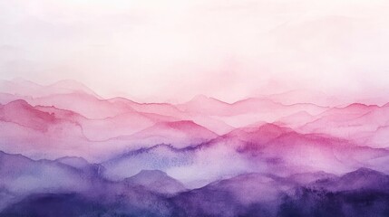 Poster - A serene watercolor landscape featuring soft pink and purple mountains, evoking tranquility and grace in nature's beauty.