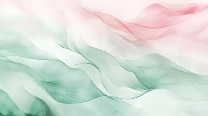 Poster - An elegant abstract background featuring flowing waves in soft hues of pink, white, and green, perfect for serene visuals.
