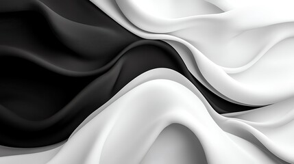 Poster - Elegant black and white fabric waves create a harmonious blend of textures and colors, perfect for modern design projects.