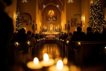 Candlelight Service in a Church During Christmas