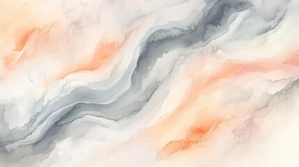 Poster - Elegant abstract watercolor pattern featuring gentle waves and soft hues of gray and peach, perfect for backgrounds and designs.