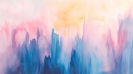 Poster - Abstract watercolor art showcasing dreamy hues of pink, blue, and soft yellow, perfect for modern decor and soothing environments.