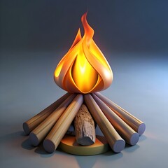 Sticker - A stylized. 3D illustration of a campfire. with a bright. swirling flame and realistic wooden logs.