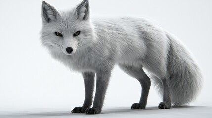 Wall Mural - A White Arctic Fox Standing on a White Background