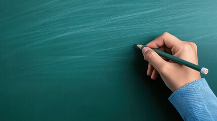 Poster - A hand writing on a blackboard with pencil and eraser, AI