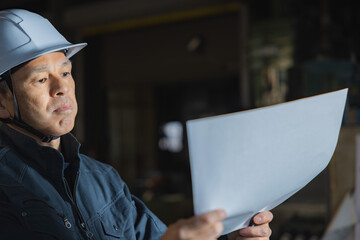 Supervisor of a manufacturing site wearing a white helmet with a machine tool in the background.