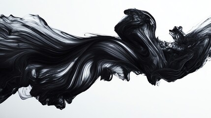 Poster - Elegant flowing black paint on white canvas creates a modern and artistic abstract design, perfect for creative projects.