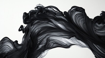 Poster - Dynamic black ink swirl on white background creates a captivating abstract pattern, ideal for design and artistic projects.