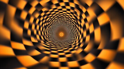 Poster - An abstract vortex featuring a mesmerizing spiral of black and orange checkered patterns, creating a dynamic visual effect.