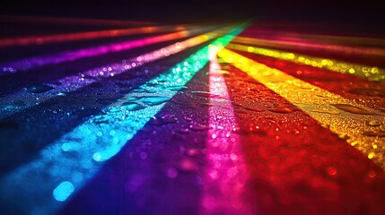 Poster - Vibrant rainbow beams reflect off a wet surface, creating a dazzling display of color and light in an artistic composition.