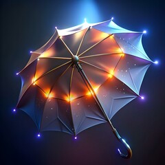 Sticker - A modern and stylish 3D illustration of an umbrella with a glowing. illuminated design.