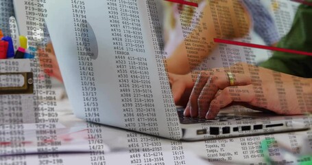 Aufkleber - Animation of financial data processing over caucasian businesswoman using laptop in office