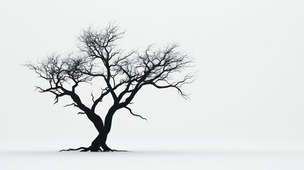 Sticker - A Silhouetted Tree with Bare Branches Against a White Background