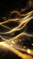 Poster - Golden light particles on a dark background, abstract motion. Mystical and elegant design concept