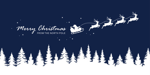 Wall Mural - christmas banner santa claus in a sleigh with reindeer vector illustration