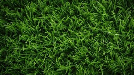 Wall Mural - Lush green grass meadow close-up texture flat lay background