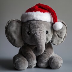 Canvas Print - A plush grey elephant toy wearing a red Santa hat.